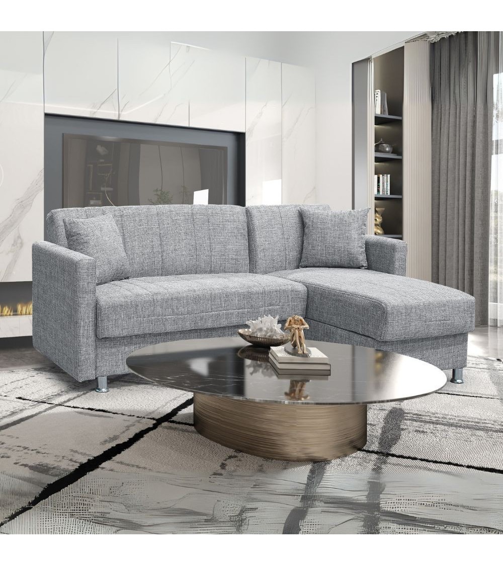 Divano letto Oasis con penisola contenitore reversibile in tessuto Mina 14 grigio