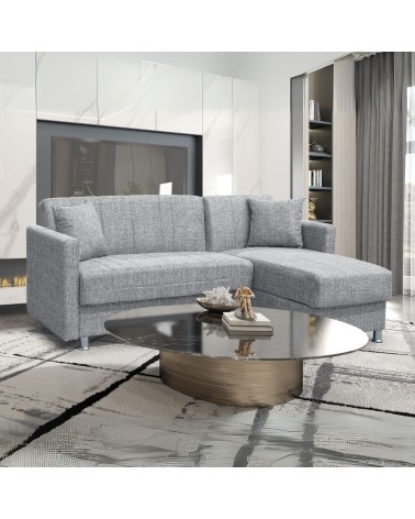 Divano letto Oasis con penisola contenitore reversibile in tessuto Mina 14 grigio