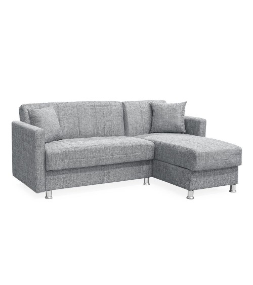 Divano letto Oasis con penisola contenitore reversibile in tessuto Mina 14 grigio