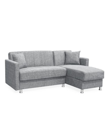 Divano letto Oasis con penisola contenitore reversibile in tessuto Mina 14 grigio