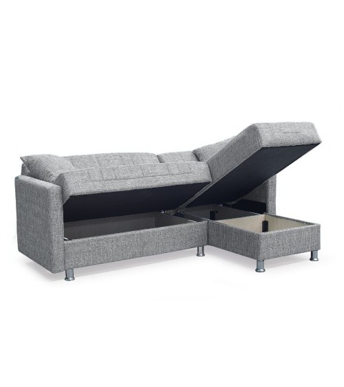 Divano letto Oasis con penisola contenitore reversibile in tessuto Mina 14 grigio