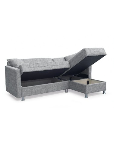 Divano letto Oasis con penisola contenitore reversibile in tessuto Mina 14 grigio