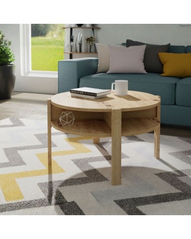 Tavolino da salotto Aura rotondo con ripiano colore rovere