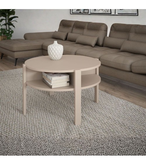 Tavolino da salotto Aura rotondo con ripiano colore cashmere