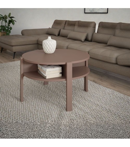 Tavolino da salotto Aura rotondo con ripiano colore terracotta