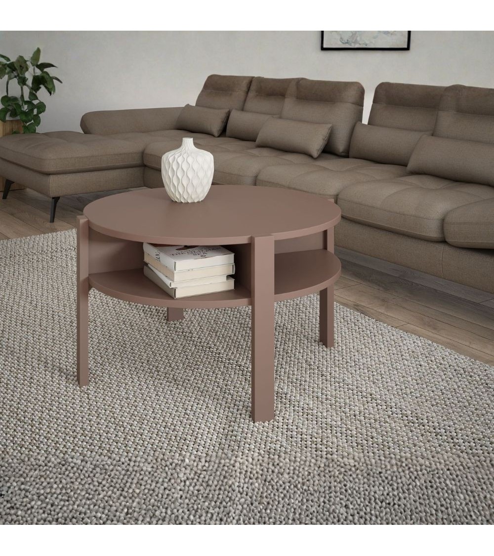 Tavolino da salotto Aura rotondo con ripiano colore terracotta