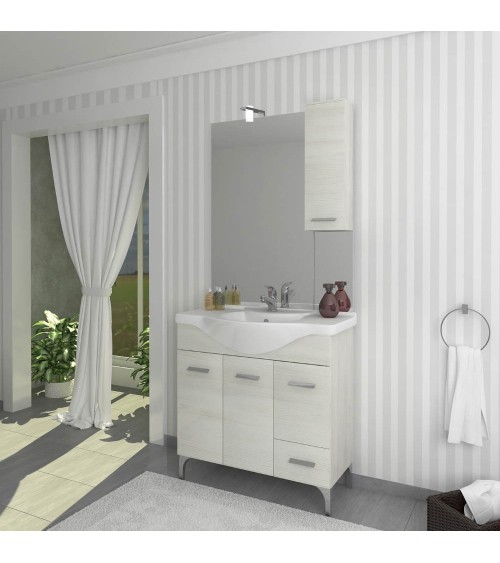 Mobile bagno Bolsena 85 con specchio bianco rovere