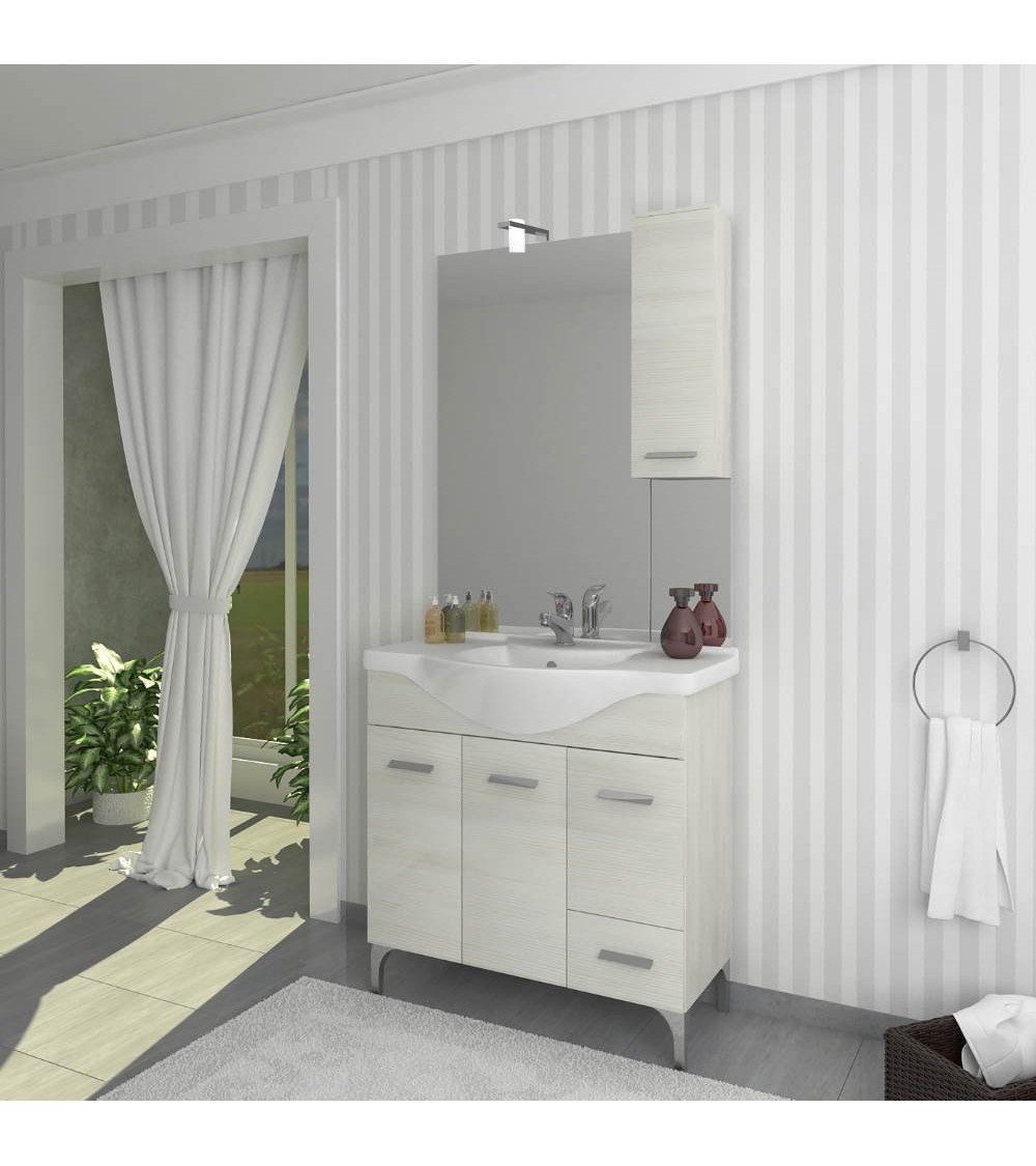Mobile bagno Bolsena 85 con specchio bianco rovere