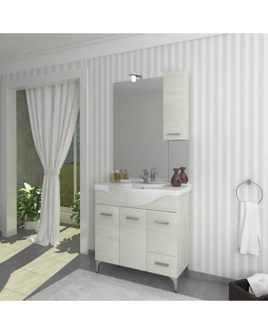 Mobile bagno Bolsena 85 con specchio bianco rovere