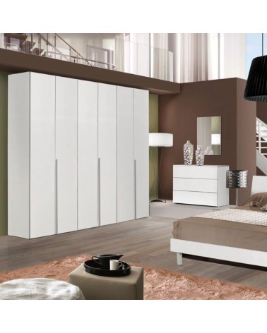 Camera Urano con armadio 6 ante battenti e letto in legno colore bianco larice