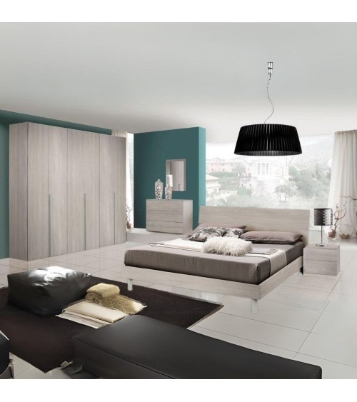 Camera Urano con armadio 6 ante battenti e letto in legno colore olmo perla