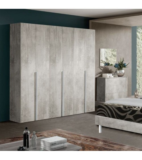 Camera Urano con armadio 6 ante battenti e letto in legno colore ossido