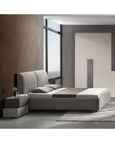 Camera da letto Kendra con letto contenitore imbottito e armadio 6 ante battenti colore tortora noce