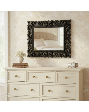 Specchiera Madrid con decoro in foglia stile barocco nero