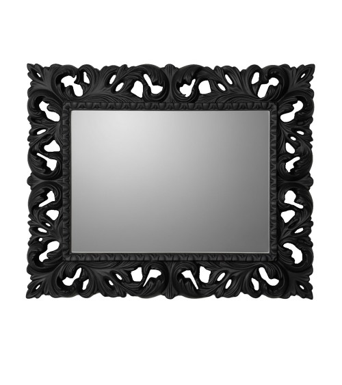 Specchiera Madrid con decoro in foglia stile barocco nero