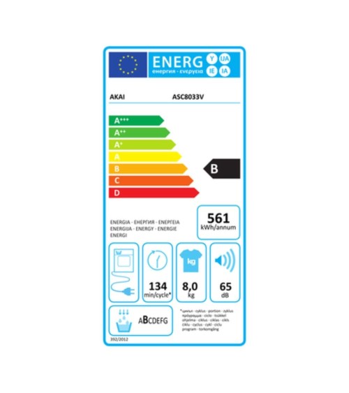 Asciugatrice AKAI ASC8033V 8 kg carica frontale libera installazione bianca classe B