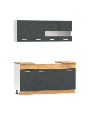 Cucina monoblocco 160 cm Erika in colore grigio matera e rovere con fianchi bianchi