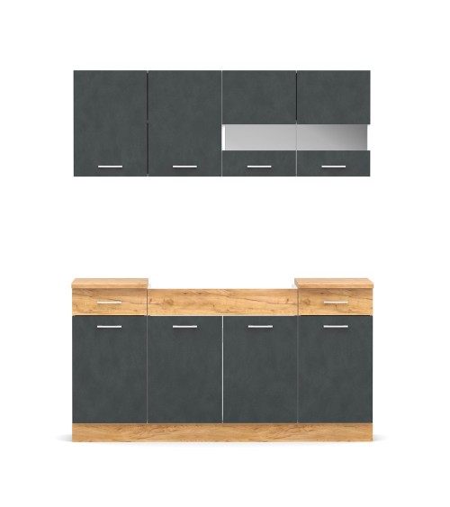 Cucina monoblocco 160 cm Erika in colore grigio matera e rovere con fianchi bianchi
