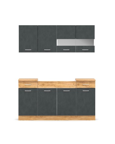 Cucina monoblocco 160 cm Erika in colore grigio matera e rovere con fianchi bianchi
