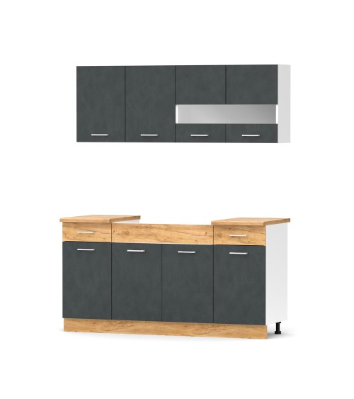 Cucina monoblocco 160 cm Erika in colore grigio matera e rovere con fianchi bianchi