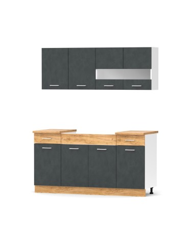 Cucina monoblocco 160 cm Erika in colore grigio matera e rovere con fianchi bianchi