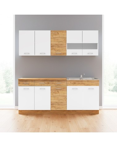 Cucina monoblocco 200 cm Erika in colore bianco e rovere