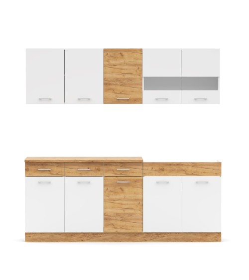 Cucina monoblocco 200 cm Erika in colore bianco e rovere