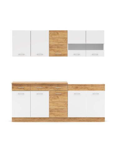 Cucina monoblocco 200 cm Erika in colore bianco e rovere