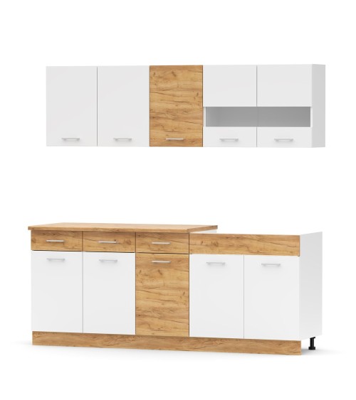 Cucina monoblocco 200 cm Erika in colore bianco e rovere