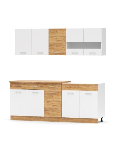 Cucina monoblocco 200 cm Erika in colore bianco e rovere