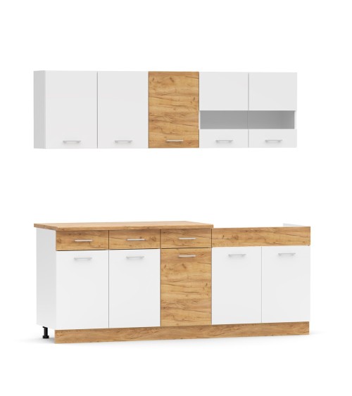 Cucina monoblocco 200 cm Erika in colore bianco e rovere