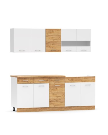 Cucina monoblocco 200 cm Erika in colore bianco e rovere