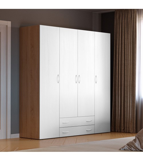 Armadio 4 ante 2 cassetti Seba 4 colore bianco con fianchi rovere