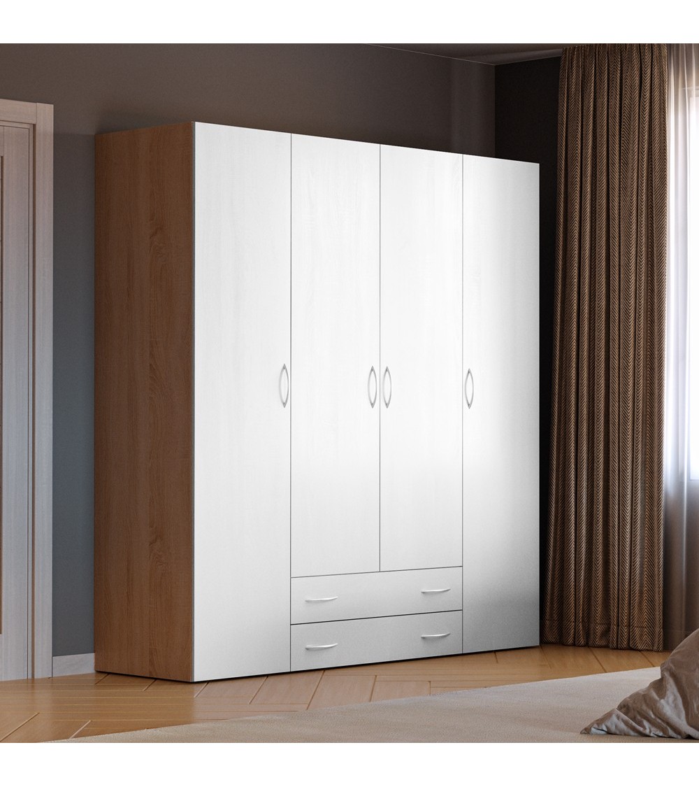 Armadio 4 ante 2 cassetti Seba 4 colore bianco con fianchi rovere