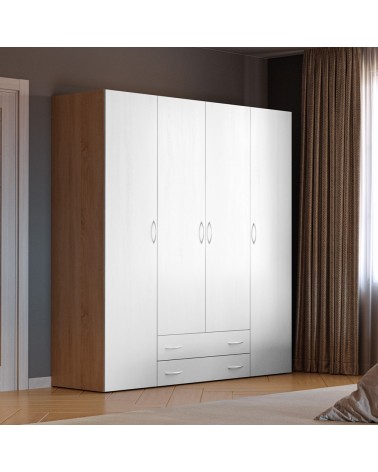 Armadio 4 ante 2 cassetti Seba 4 colore bianco con fianchi rovere