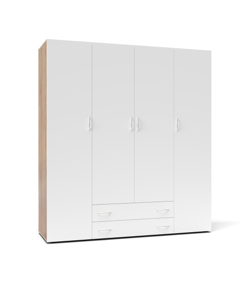 Armadio 4 ante 2 cassetti Seba 4 colore bianco con fianchi rovere