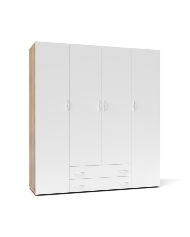 Armadio 4 ante 2 cassetti Seba 4 colore bianco con fianchi rovere