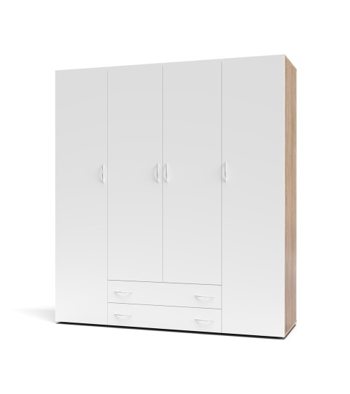 Armadio 4 ante 2 cassetti Seba 4 colore bianco con fianchi rovere