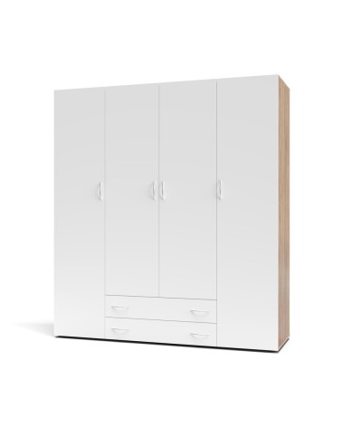 Armadio 4 ante 2 cassetti Seba 4 colore bianco con fianchi rovere