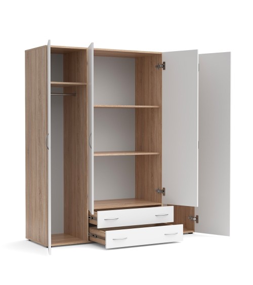 Armadio 4 ante 2 cassetti Seba 4 colore bianco con fianchi rovere