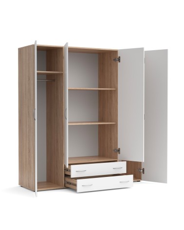 Armadio 4 ante 2 cassetti Seba 4 colore bianco con fianchi rovere