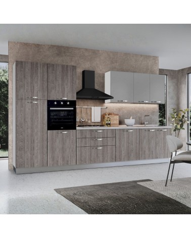 Cucina reversibile Iris 360 cm con cassa bianca base e colonne forest grigio e pensili grigio chiaro