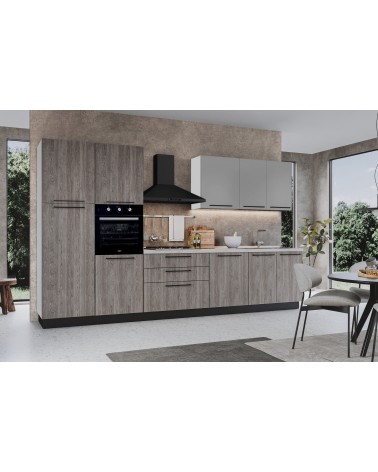 Cucina reversibile Iris 360 cm con cassa bianca base e colonne forest grigio e pensili grigio chiaro