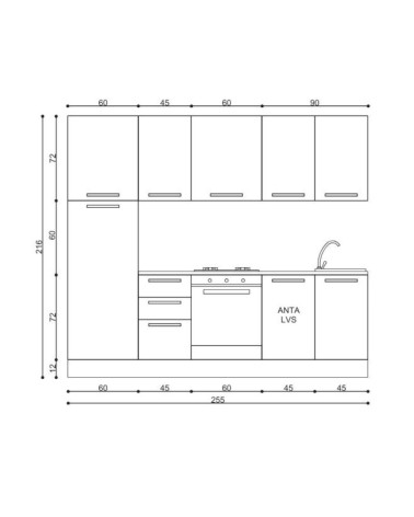 Cucina Licola 255x216H reversibile colore noce chiaro e pensili spatolato con lavastoviglie