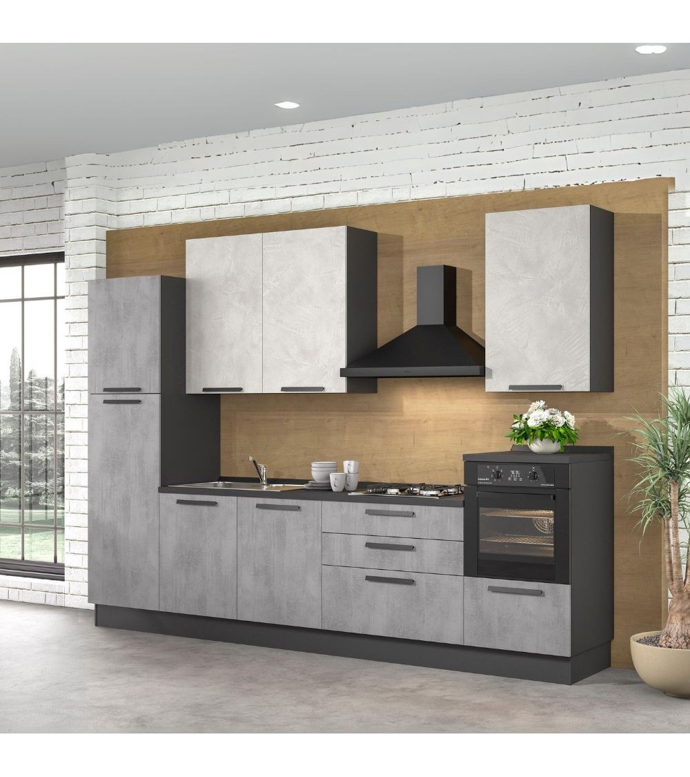 Cucina Sinki reversibile 330x216/240 H con cassa colore antracite basi ossido e pensili spatolato con lavastoviglie