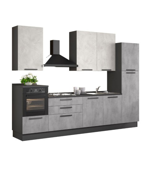 Cucina Sinki reversibile 330x216/240 H con cassa colore antracite basi ossido e pensili spatolato con lavastoviglie
