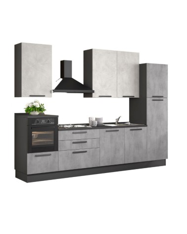 Cucina Sinki reversibile 330x216/240 H con cassa colore antracite basi ossido e pensili spatolato con lavastoviglie