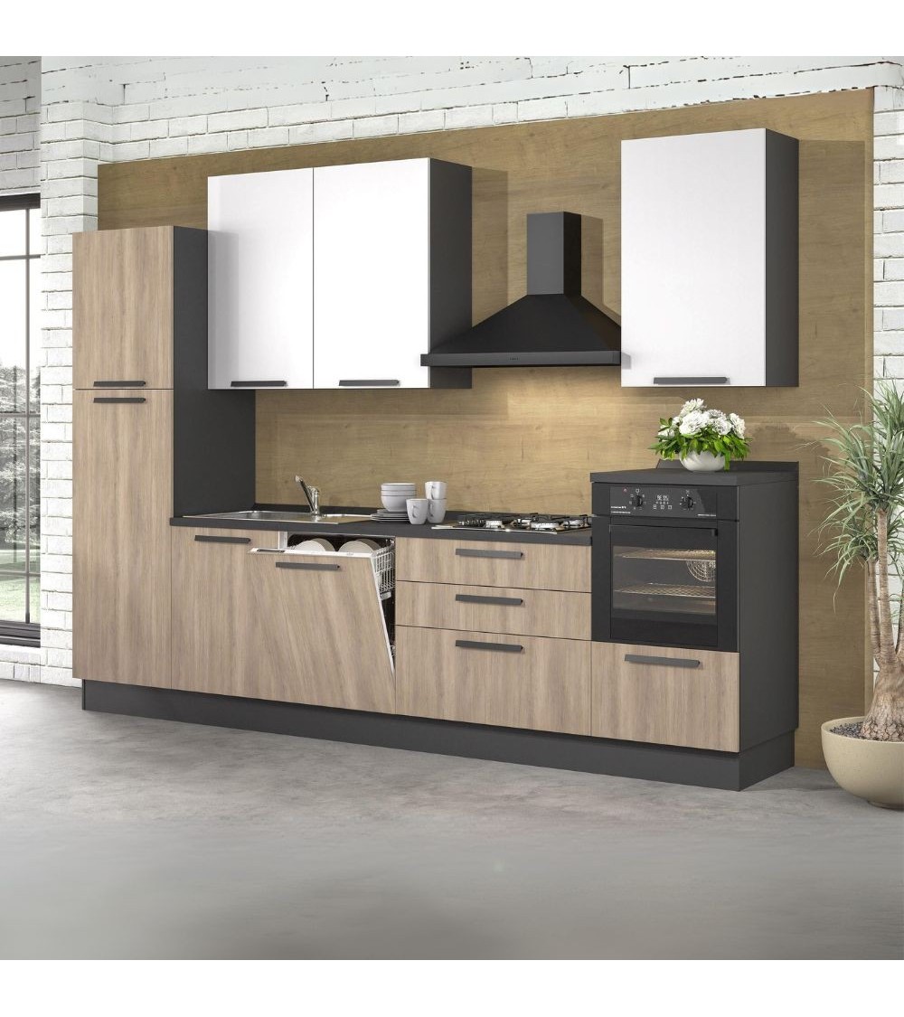 Cucina Sinki reversibile 330x216/240 H con cassa colore antracite basi gordon e pensili bianco con lavastoviglie
