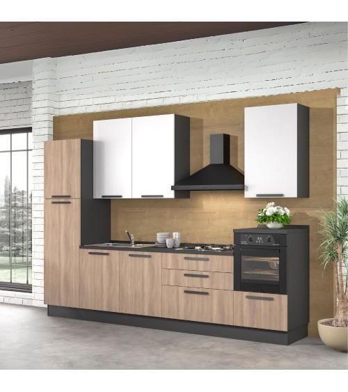 Cucina Sinki reversibile 330x216/240 H con cassa colore antracite basi gordon e pensili bianco con lavastoviglie