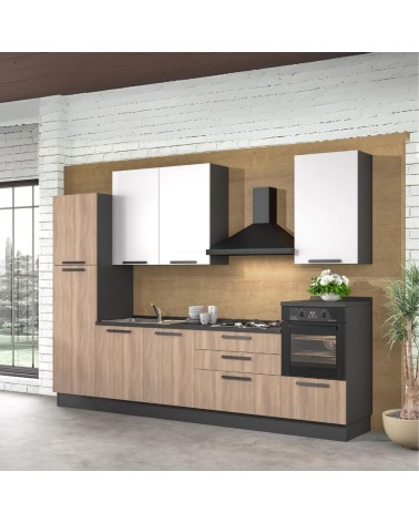 Cucina Sinki reversibile 330x216/240 H con cassa colore antracite basi gordon e pensili bianco con lavastoviglie